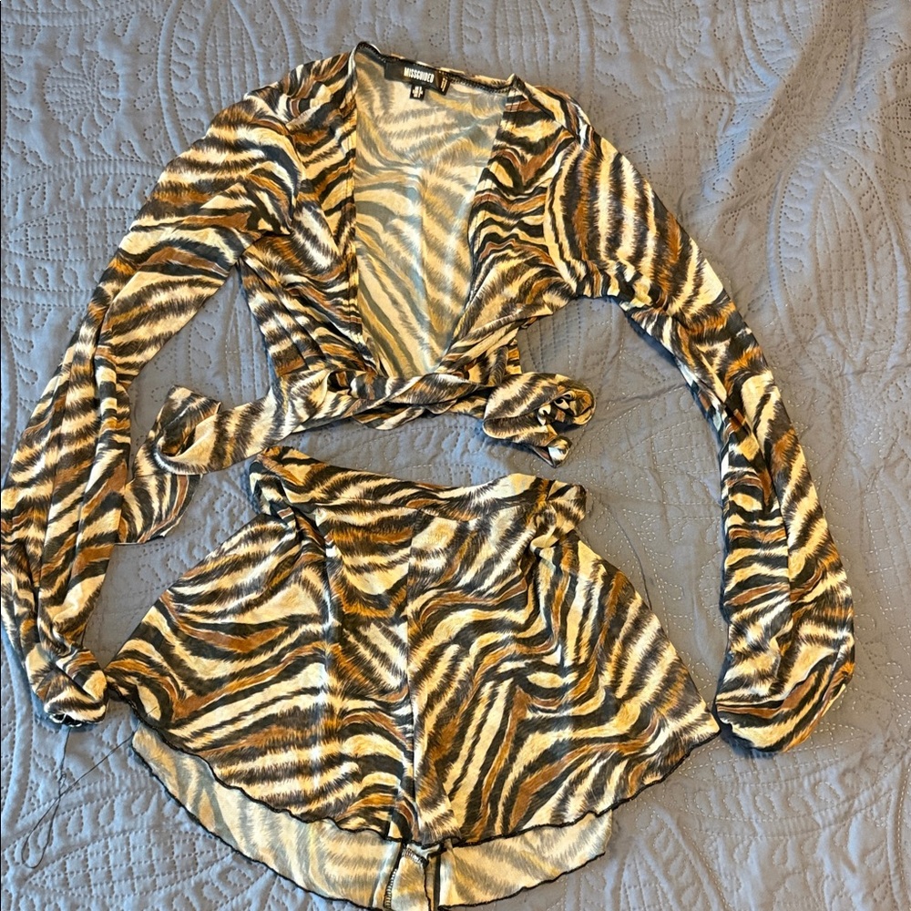 Missguided Animal Print Swim Coverup in Black, Brown, and Cream